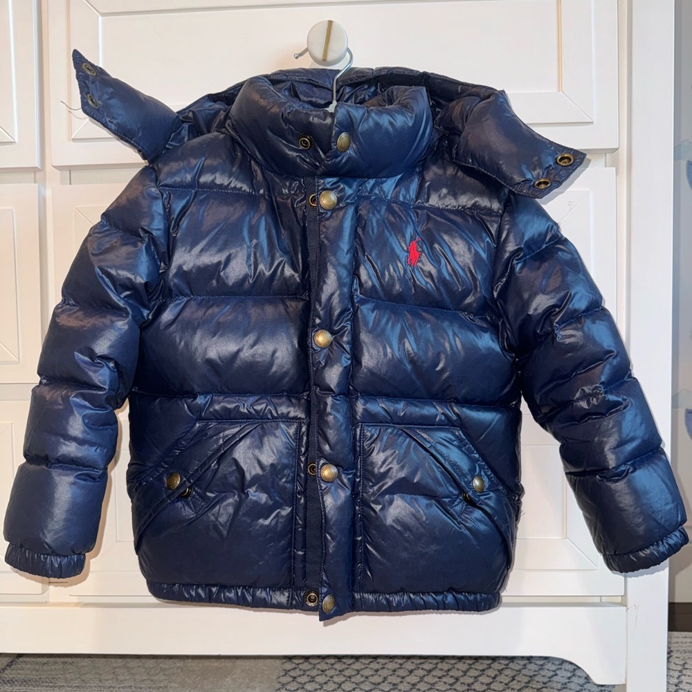 Polo Ralph Lauren Navy puffer Down Hooded Jacket  Size 4